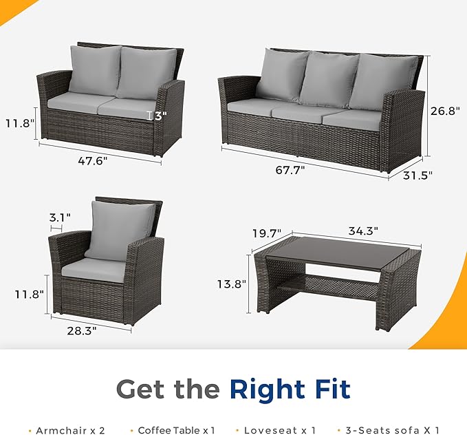 Wisteria Lane 5 Piece Patio Furniture Set, Wicker Outdoor Patio Conversation - Image 8
