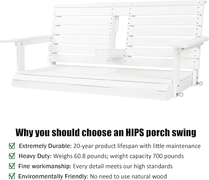 Poly Lumber 2-Seat Porch Swing, HIPS 4.5-Feet Bench Swing - Image 3