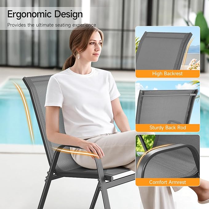 ONBRILL Patio Chairs set of 6, Easy Assembly Stackable Outdoor Dining Chairs - Image 7