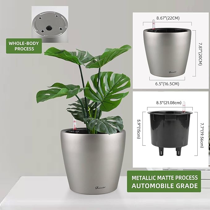 Dexceder 9x8 Inches Self Watering Planter Metallic Matte Indoor Outdoor - Image 3