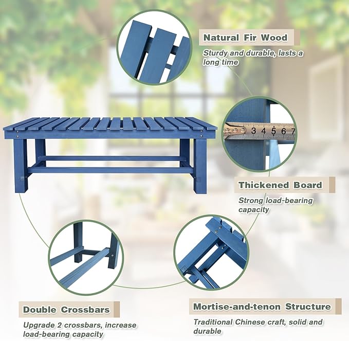 Outdoor Garden Wood Bench, 3-Person Weatherproof Wooden Bench Park Narrow Bench - Image 4
