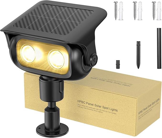 Solar Landscape Spotlights Outdoor Waterproof IP67, Warm White LED Spot Lights by CREATESTAR