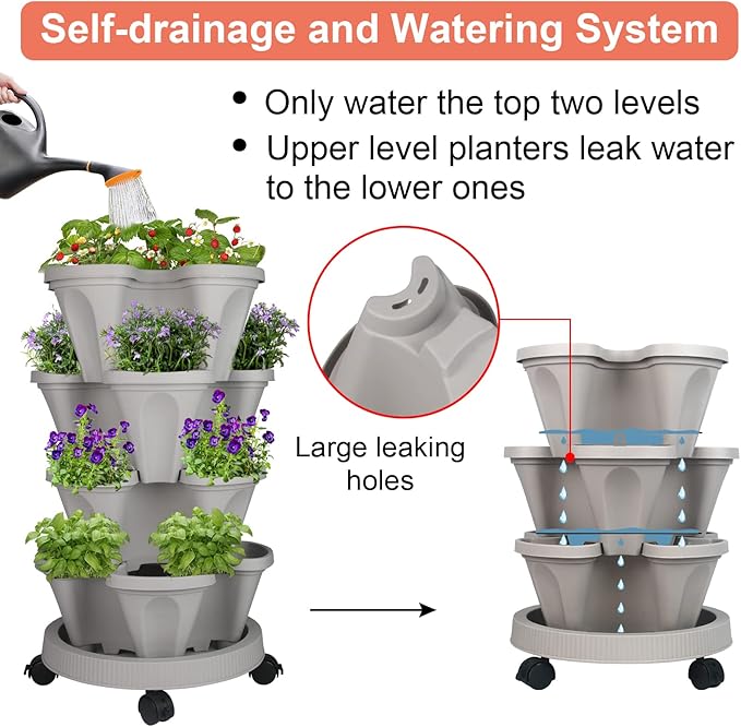 Vertical Planter 4 Tier Stackable Planters Garden Planters Strawberry Herb - Image 4