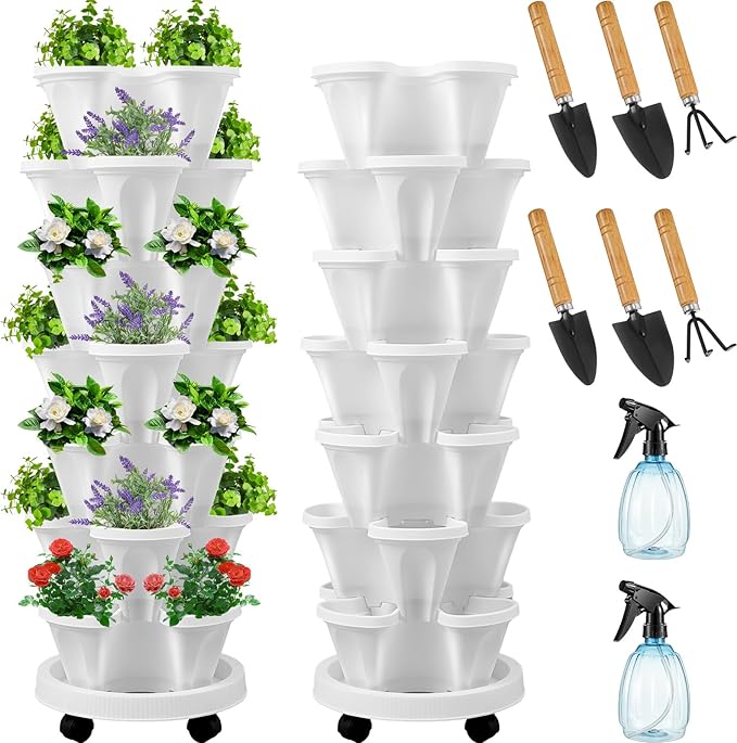 Umigy 2 Set of 7 Tier Vertical Planter Stackable Tower Planters Strawberry Herb by Umigy