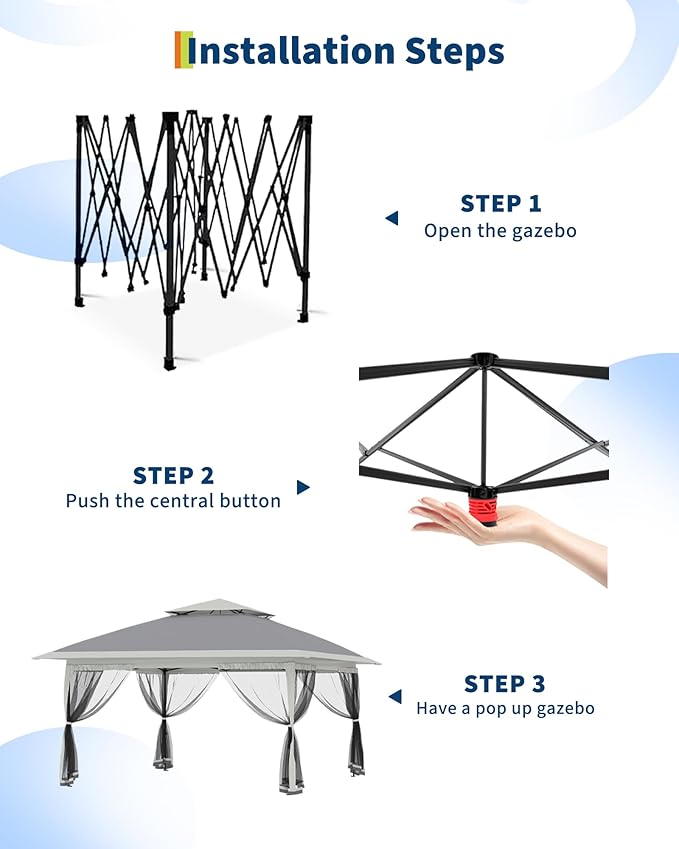 Canopy Tent 12x12 ft, Pop Up Gazebo One-Push Setup - Image 3