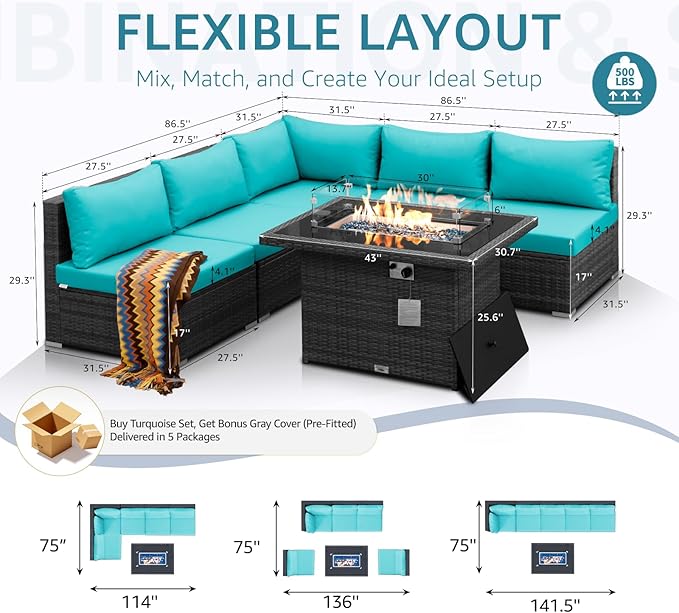 NICESOUL 6 Piece L Shaped Patio Furniture Set - Image 4