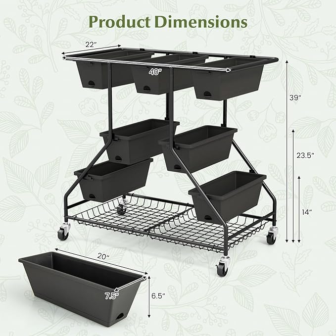 Giantex Rolling Raised Garden Bed w/ 7 Planter Boxes, Storage Baskets, Drainage - Image 5
