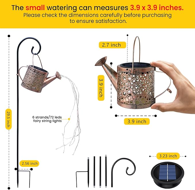 Solar Lights Outdoor Decorative, Metal Watering Can Lights Waterproof, Small - Image 3