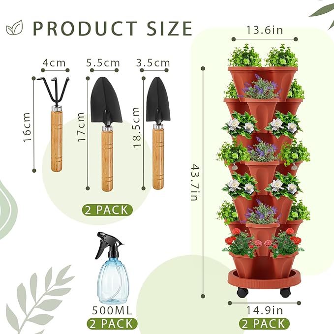 Umigy 2 Set of 7 Tier Vertical Planter Stackable Tower Planters Strawberry Herb - Image 2