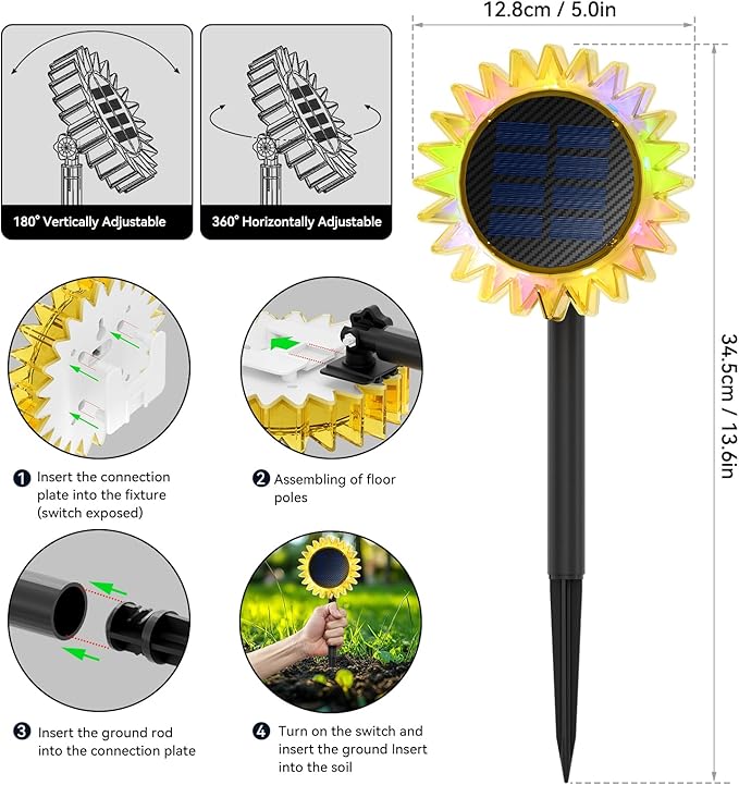 Outdoor Solar Lights, 6 Pack Led Solar Sunflower Lights, Stake/Wall 2-in-1 - Image 5