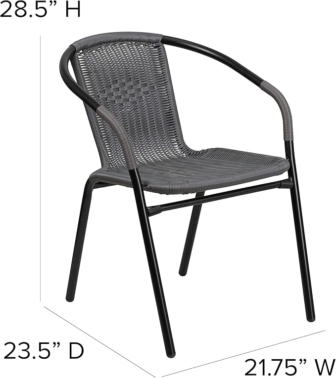 EMMA + OLIVER Set of 2 Modern Rattan Indoor/Outdoor Stack Chairs, Stacking - Image 2