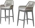 PURPLE LEAF Outdoor 29" Wicker Bar Stools Set of 2, Boho Patio Bar Height Chair by PURPLELEAF