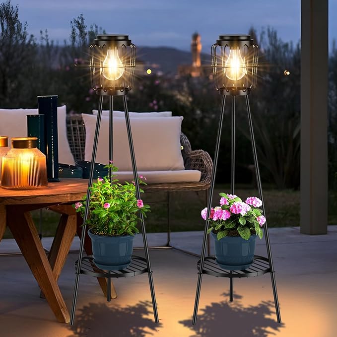 2 Pack Solar Lights with Plant Stand, Outdoor Floor Lamp, Waterproof Solar LED - Image 5