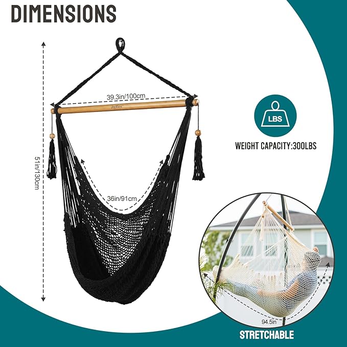 JoyView Hammock Chair with Spreader Bar Caribbean Hammock Swing Chair 300 LBS - Image 4