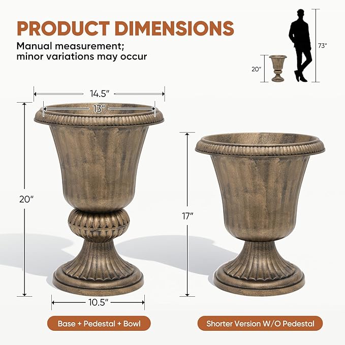 Athena Collection 20''H Garden Plastic Urn Vintage Tall Planter Urn Patio Large - Image 3