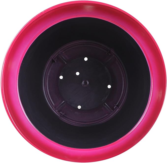 Garden Elements Indoor/Outdoor Glazed Brushed Happy Plastic Planter, Bright Pink - Image 3