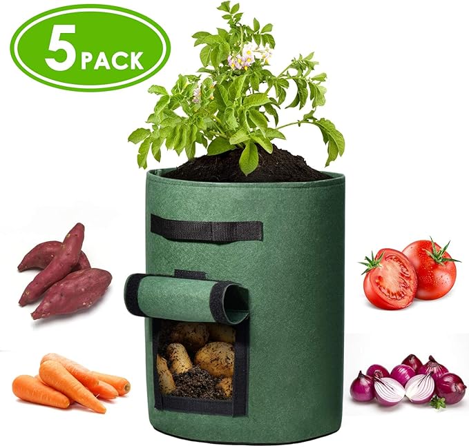 Delxo 5 Pack 7 Gallon Potato Growing Bags, Planter Garden Grow Bags - Image 8