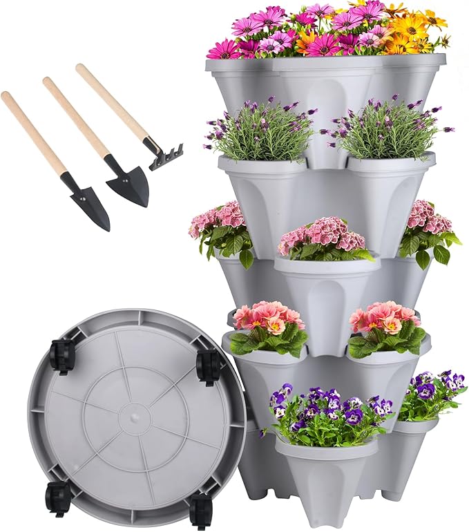 GameXcel Vertical Planter 5 Tier Stackable Planters Garden Planters Strawberry by GameXcel