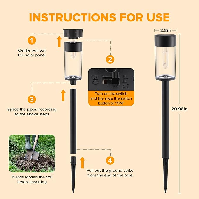UME 8 Pack Solar Pathway Lights Outdoor, Bright Solar Garden Lights - Image 6