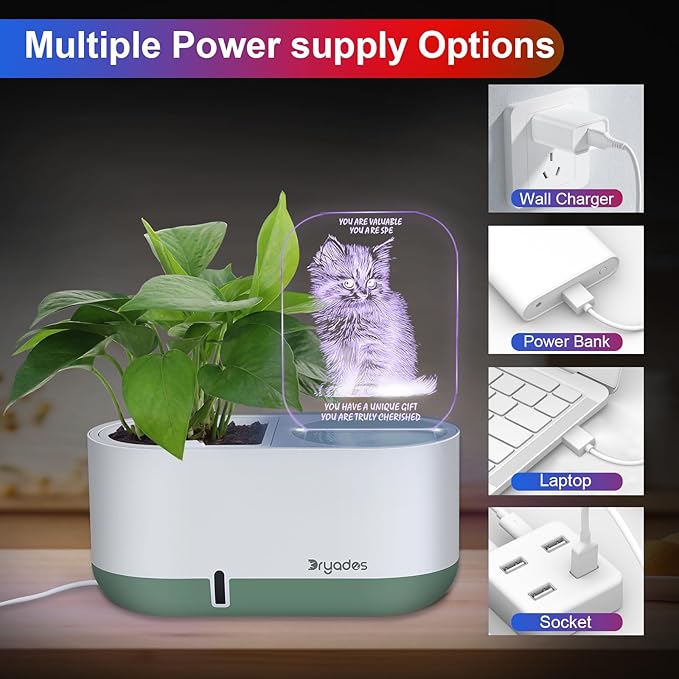 Self-Watering Plant Pot with LED Note Board & 7 Colors Pen Acrylic Message - Image 7