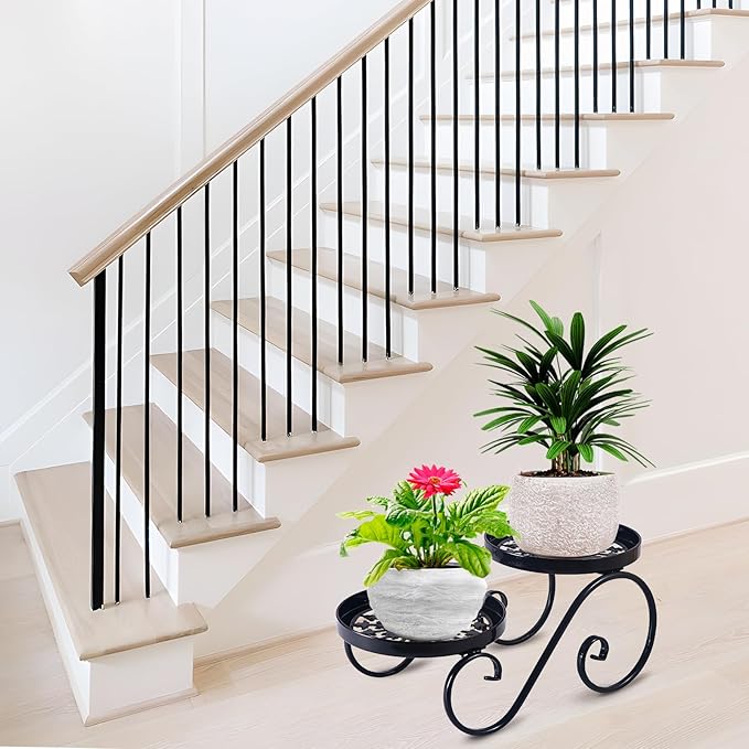 2 Tier Black Plant Stand, Metal Flower Stand Indoor Outdoor, Anti-Rust Iron - Image 5