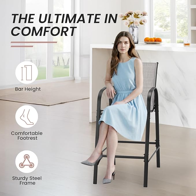HOMREST Outdoor Bar Height Stools Set of 6, High Back Patio Chairs - Image 6