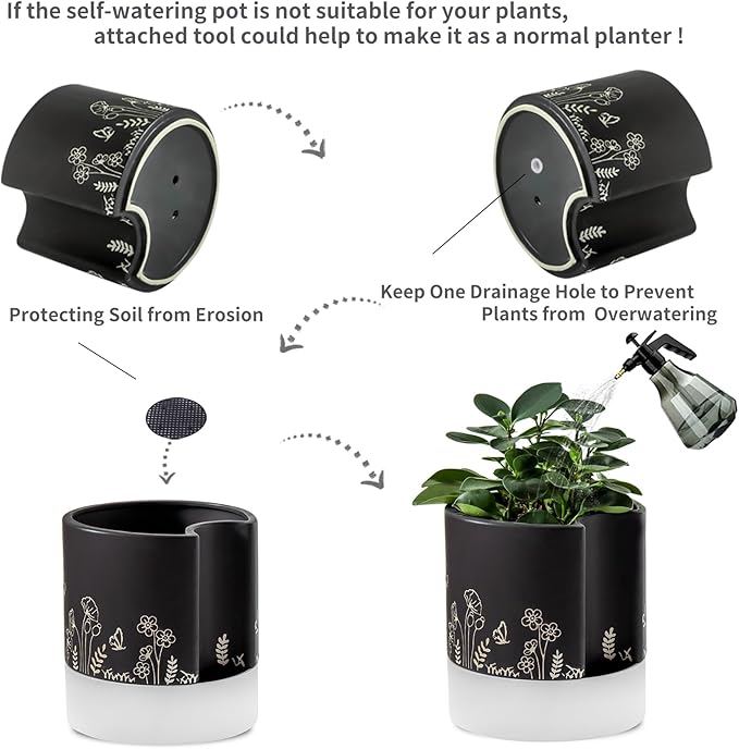 Nihow Self Watering Plant Pot: 8 Inch Ceramic Planter - Image 4