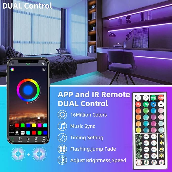 KSIPZE 32.8ft Led Strip Lights RGB Music Sync Color Changing Bluetooth Led - Image 2