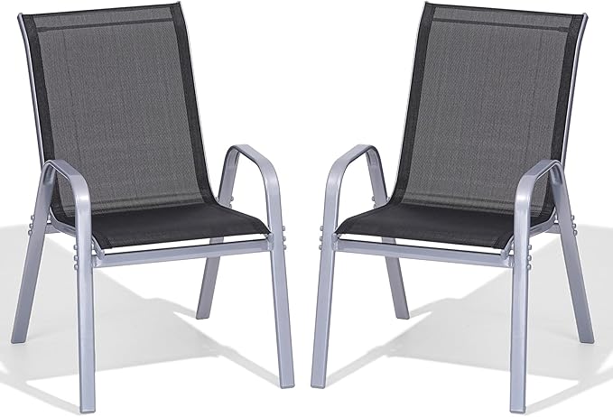 Patio Chairs Set of 2, Easily Set Up Stackable Outdoor Dining Chairs by Dovov