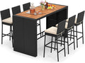 Tangkula 7 Piece Patio Wicker Bar Set, Patiojoy Outdoor Acacia Wood Bar Height by TANGKULA