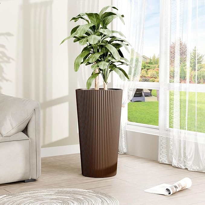 FONTOI 23.6" Tall Planter for Outdoor Plants Set of 2 Large Outdoor Plastic - Image 5