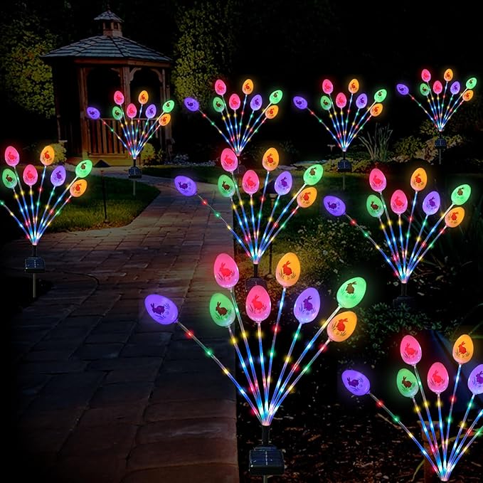 Lmtocs Solar Easter Decorations Outdoor Stake Lights, 2 Packs 16LED Solar Egg - Image 5