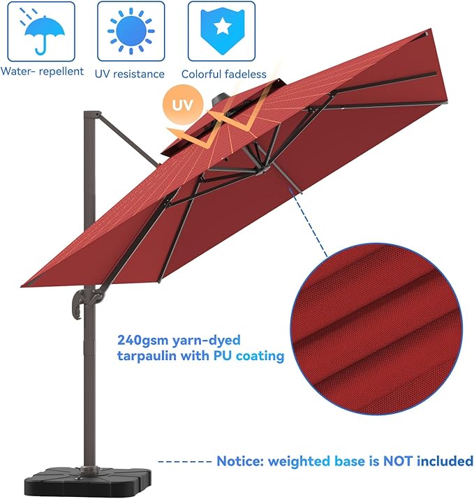 10x13FT Cantilever Outdoor Patio Umbrellas，Double Top Large Rectangle Umbrella - Image 3