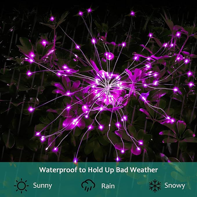 JJGoo Solar Firework Lights, 2 Pack 120 LEDs 2 Lighting Modes Solar Garden - Image 3