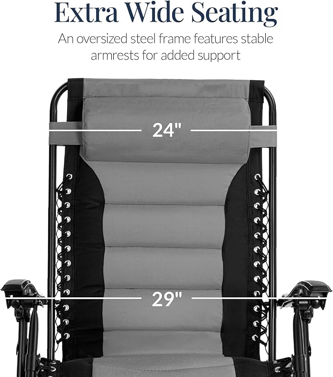 Best Choice Products Oversized Padded Zero Gravity Chair, Folding Outdoor Patio - Image 4