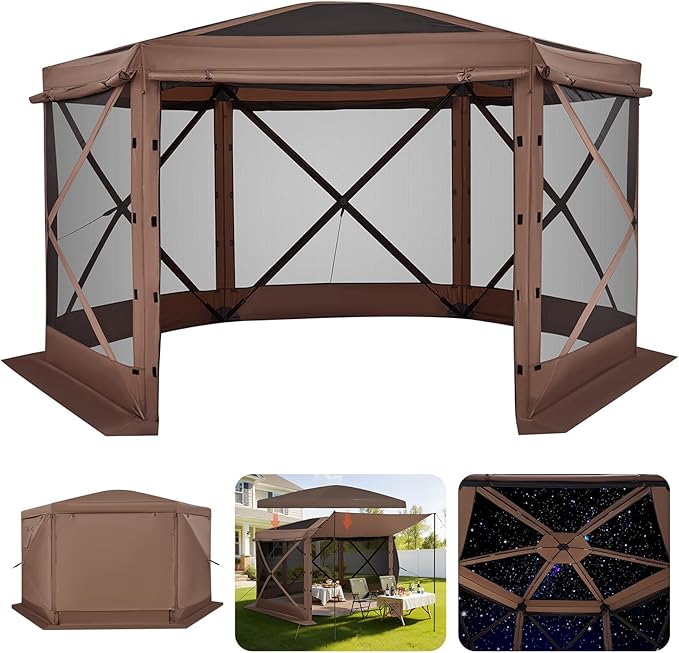 VEVOR Pop up Gazebo Screen Tent, 12 x 12 ft Large 6-Sided Camping Canopy Tent by VEVOR