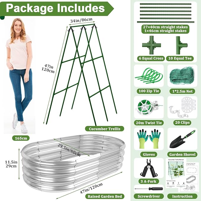 Galvanized Raised Bed with Cucumber Trellis, Garden Arch Trellis Outdoor - Image 3