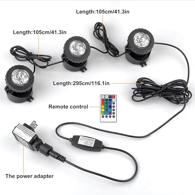 RGB Pond Lights with Timer, LED Underwater Submersible Colorful Landscape - Image 3