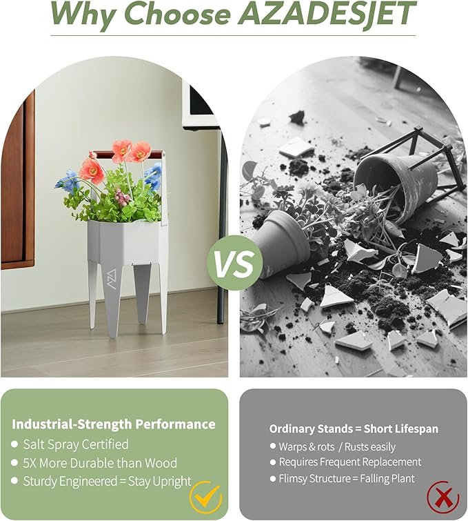Planter with Stand, Metal 2 in 1 Portable Planter with Grow Bags & Handle - Image 5