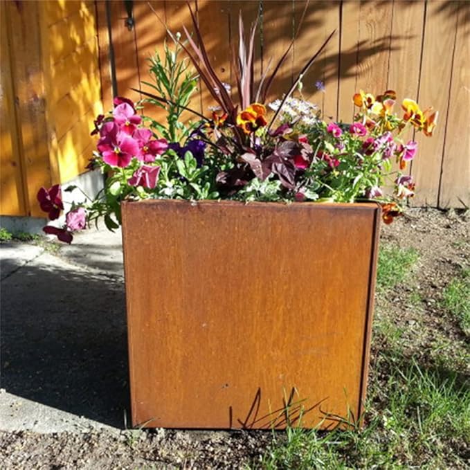 Corten Steel Planter Box Metal Outdoor Planter Large Square Cube Rustic 32 Inch - Image 4