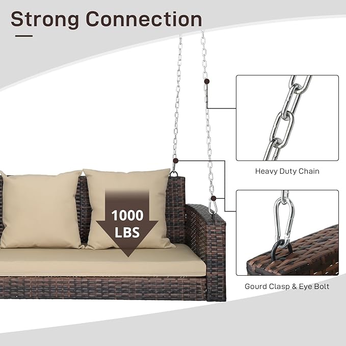 Outvita Porch Swing, 5FT Hanging Outdoor Porch Swings - Image 4