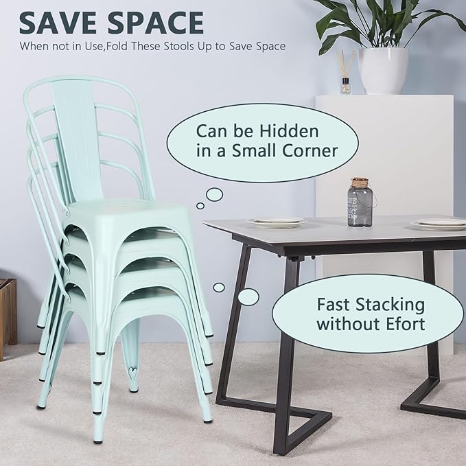 FDW | Set of 4 Metal Dining Chairs | Blue | Stackable Tolix Side Chairs - Image 6