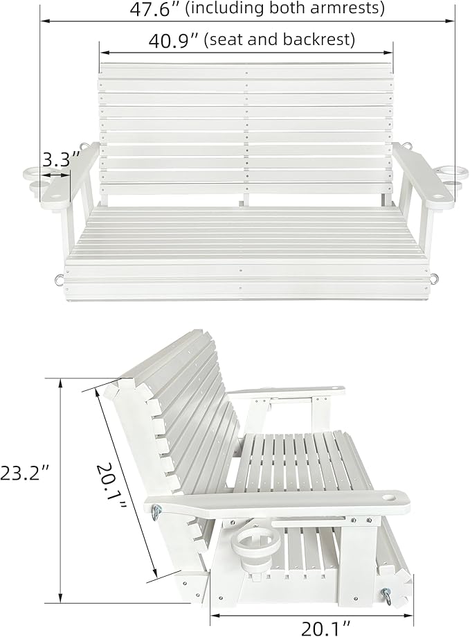 HDPE Porch Swing with 18/8 Stainless Steel Bolts, Ergonomic Design, Ultra - Image 3