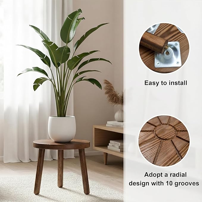 Delma Wood Plant Stands Indoor, Mid-Century Modern Plant Stool, Tall Plant Stand - Image 2