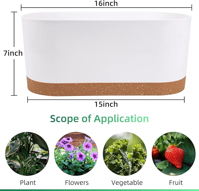 QCQHDU 16" L x 7.6" W x 7" H Window Planter Box, 2 Pack Self Watering Pots - Image 2