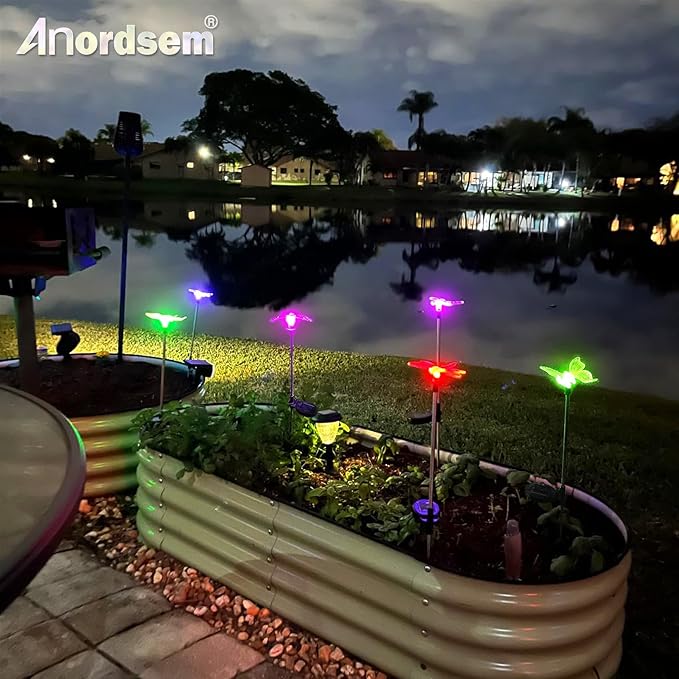 Anordsem Solar Garden Lights Outdoor: 3 Waterproof PVC Insect Stake Light Heads - Image 7