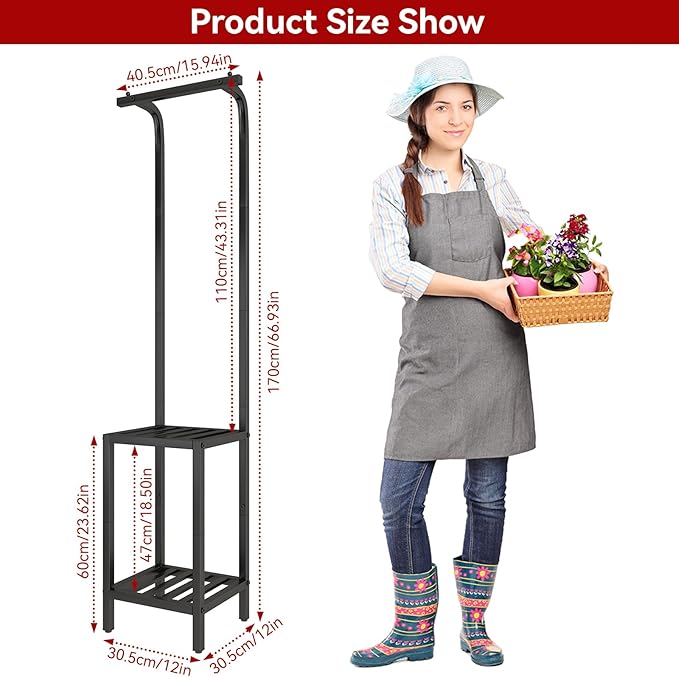 IBUYKE 67 Inch Tall Plant Stand Indoor Outdoor, 3 Tier Metal Hanging Plant Shelf - Image 6