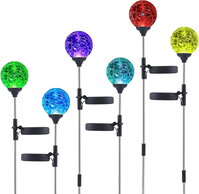 6 Pack Decorative Solar Powered Outdoor Garden Stake Glass Ball Lights - Image 8
