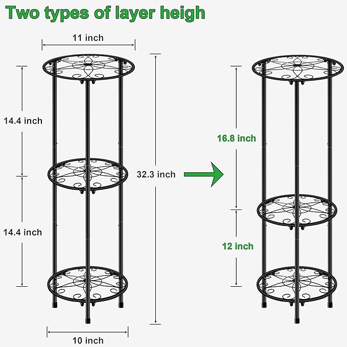 CASIMR Plant Stand Indoor Outdoor, Metal Rustproof Flower Shelf 3 Tier 32.3 inch - Image 5