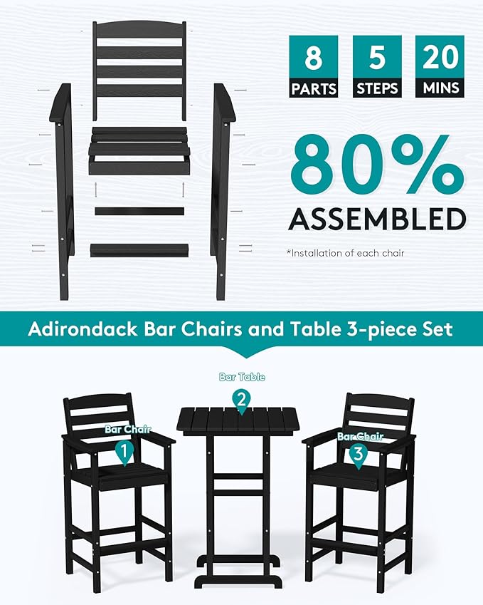 SERWALL 4 Pieces Outdoor Patio Bar Set - Image 6